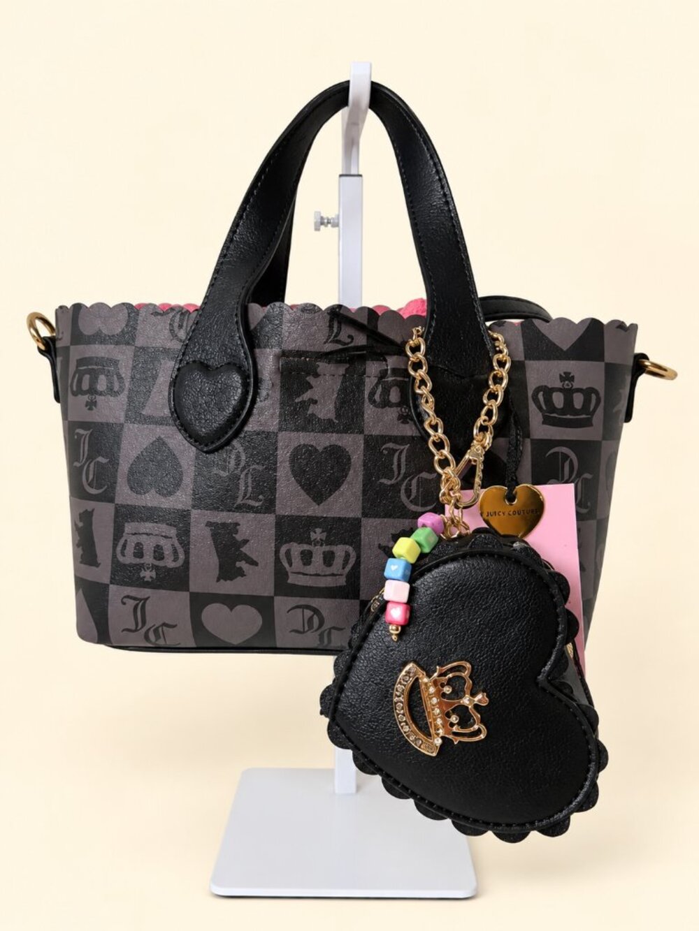 Juicy Couture Checkered Handbag Set NWT with Heart Coin Purse
